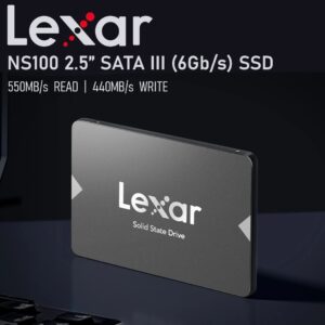 Lexar NS100 128GB 2.5” SATA III SSD With 550MB/s Read, 440MB/s Write, 34g Slim 7mm Design, 1500G Shock Resistance, Energy Efficiency, Easy Setup, 64TB TBW, Reliable HDD Replacement | LNS100-128RB