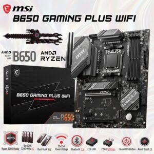 MSI B650 Gaming Plus WiFi AM5 ATX Motherboard With 4x DDR5 7200+MHz OC, PCIe 4.0, 12+2+1 Power Design, Wi-Fi 6E, 2.5G LAN, Dual Gen4 M.2, Supports AMD Ryzen 9000/ 8000/ 7000 Series