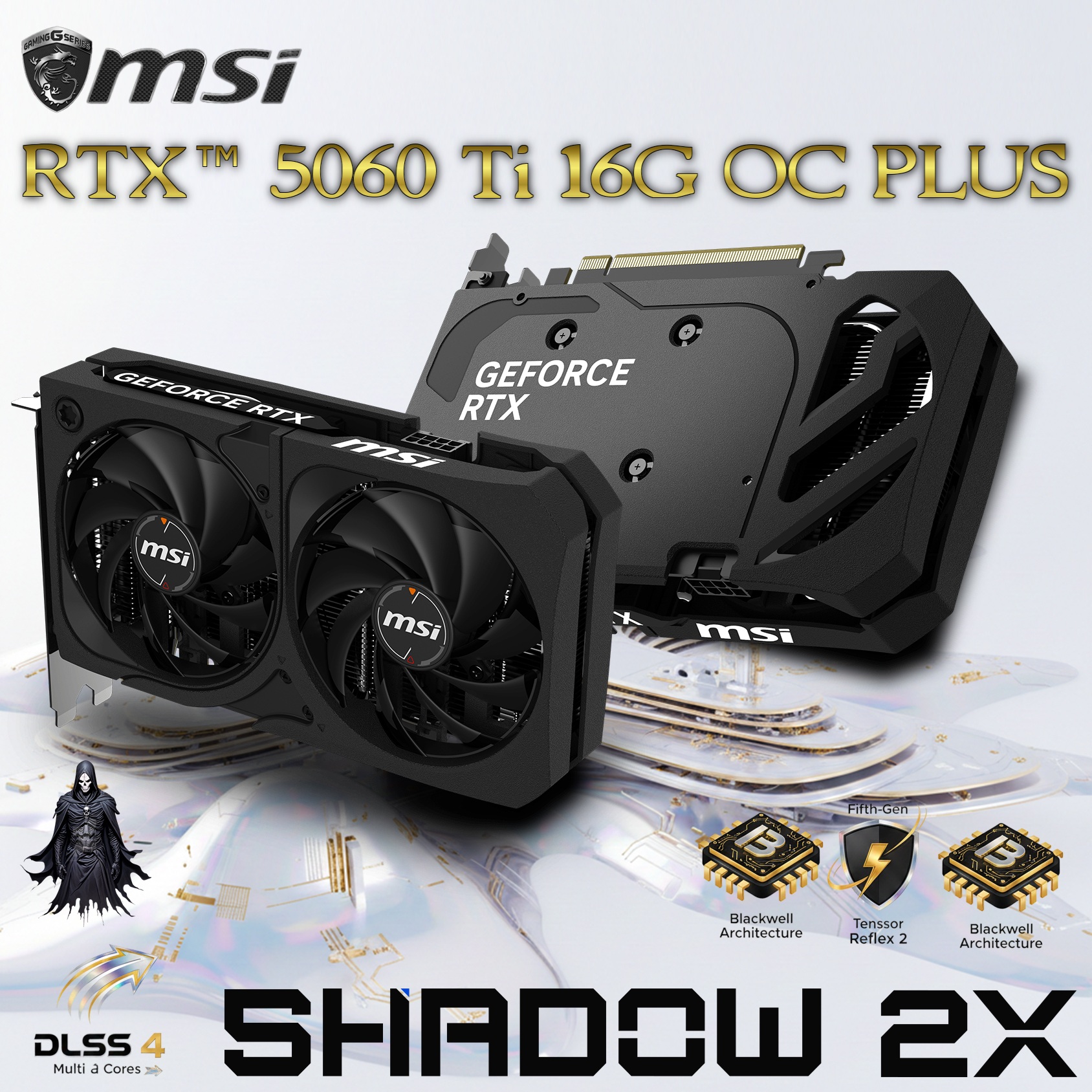 MSI GeForce RTX 5060 Ti 16GB GDDR7 SHADOW 2X OC PLUS Graphics Card With 2602 MHz Boost, 4608 CUDA® CORES , Blackwell Architecture, DLSS 4, Dual-Fan Cooling, PCIe Gen 5