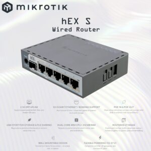 MikroTik hEX S 2025 Wired Router With 2.5G SFP, 5× Gigabit Ethernet, PoE In & Out, Dual-Core ARM CPU, 512MB RAM, USB 3.0, RouterOS v7 | E60IUGS
