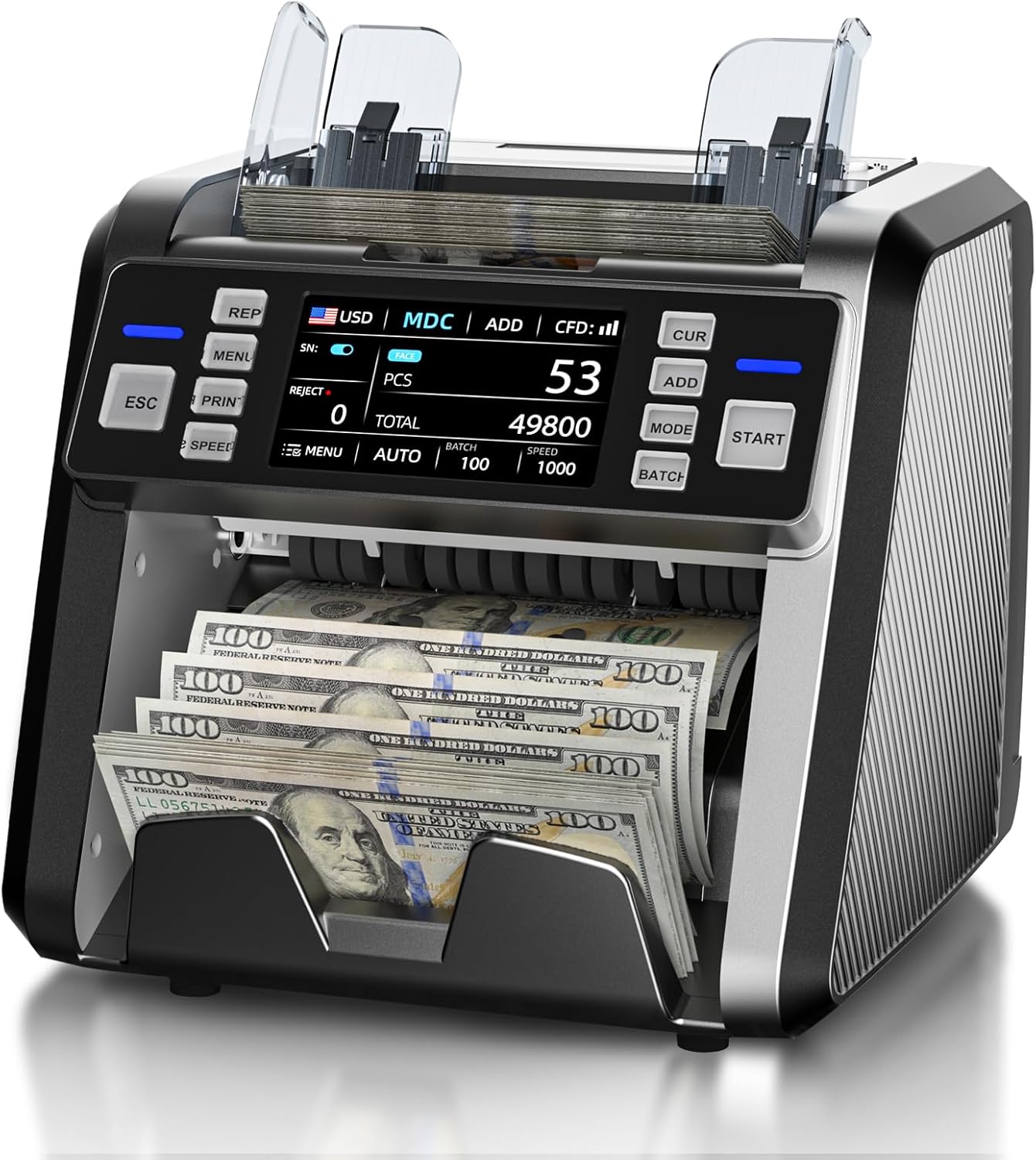 COUNT-PRO Mixed Denomination Money Counter Machine, Value Counting, Mixed Counting with 2 CIS/UV/MG/IR/DD/DBL/HLF/CHN, Counterfeit Detection Bill Counter, Cash Counter with 4.5-inch Touch Screen ; Serial Number Recognition | AL-931