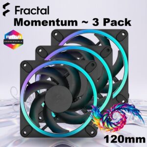Fractal Momentum 12 ARGB 3-Pack High-Performance 120mm Fans With ARGB Gen 2 Lighting, LCP Blades, FDB Bearing, PWM Control, Zero RPM Mode, High Airflow And Low Noise ~ Black FD-F-MR1-1203 