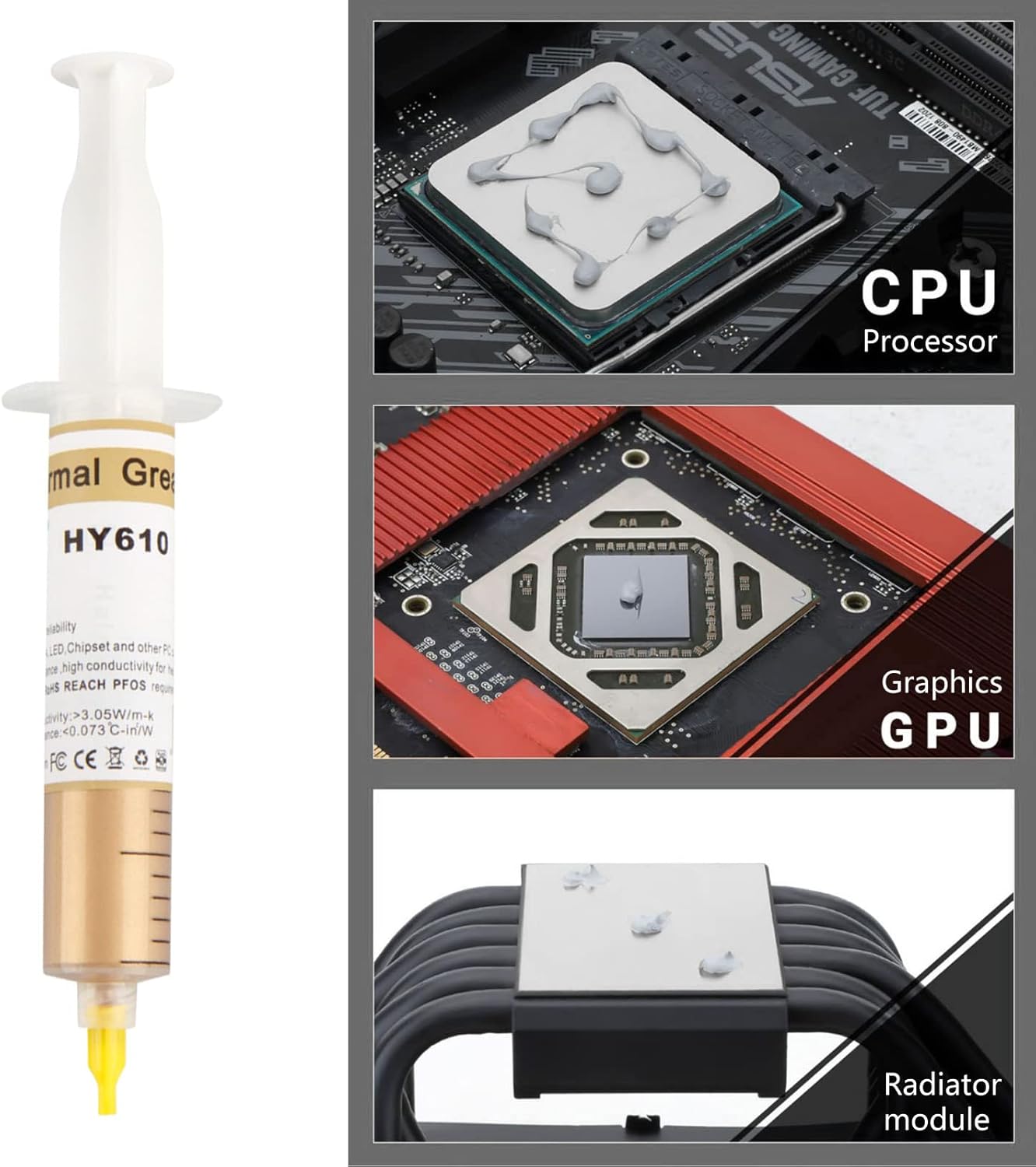 HALNZIYE HY610 Gold Thermal Grease 25g Large Syringe – 3.05W/m-K Conductivity, Low Impedance, -20~180°C Operation, CPU/GPU Cooling Paste for DIY PC Builders & High-Thermal Modules