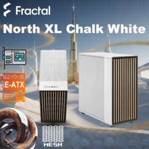 Fractal North XL Chalk White Mesh PC Case – Open-Front Natural Ventilation E-ATX Support, 420 mm Radiator Capacity, 413 mm GPU Clearance, 3× 140 mm Aspect PWM Fans, Premium Mesh & Wood Front Design ~ FD-C-NOR1X-03