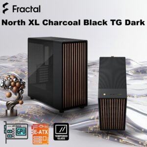 Fractal North XL Charcoal Black TG Dark PC Case – Tempered Glass Side Panel , E-ATX Support, 420 mm Radiator Capacity, 413 mm GPU Clearance, 3× 140 mm Aspect PWM Fans, Premium Mesh & Wood Design ~ FD-C-NOR1X-02