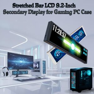 Stretched Bar LCD 9.2-Inch Secondary Display for Gaming PC Case With 1920×462 Resolution, Aluminum Alloy Housing, USB Direct Connection, Theme Customization, Screen Rotation, Video Playback Support | BLACK ~ MIRABOX-D92