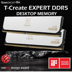 TEAMGROUP T-Create EXPERT DDR5 Desktop Memory 64GB Kit (2x 32GB) 6000MHz Overclocking CL38 1.35V (PC5-48000) , Intel XMP 3.0 &AMD EXPO Support | WHITE ~ CTCWD564G6000HC38JDC01