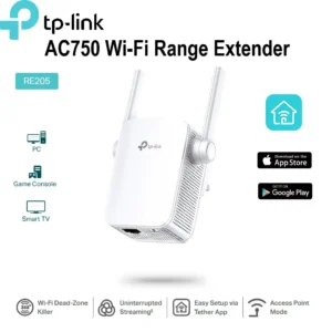 TP-Link AC750 Mesh Wi-Fi Range Extender RE205 ; Dual Band 2.4 GHz (300 Mbps) & 5 GHz (433 Mbps) ; Wi-Fi Dead-Zone Killer ; External Antennas ; Smart Signal Indicator ; Compatible with Windows, macOS, Linux | RE205 WHITE