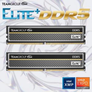 TeamGroup ELITE PLUS 32GB DDR5 5600MHz Desktop Memory Kit (2x16GB) CL46 With Aluminum Heat Sink, On-Die ECC, 1.1V Low Voltage, Intel XMP & AMD EXPO Support | BLACK