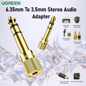 UGREEN 6.35mm To 3.5mm Stereo Audio Adapter With 24K Gold-Plated Brass Copper Build, Plug And Play Design For Headphones, Guitars, Digital Pianos, Amps And Speakers