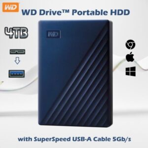 WD Drive 4TB Portable HDD , Micro-B / USB A 5Gbps , Slim Durable Design, Password Protection, Plug-And-Play Storage , Formatted exFAT, Windows Mac ChromeOS Compatible | NAVY ~ WDBCTC0040BBL-WEWM