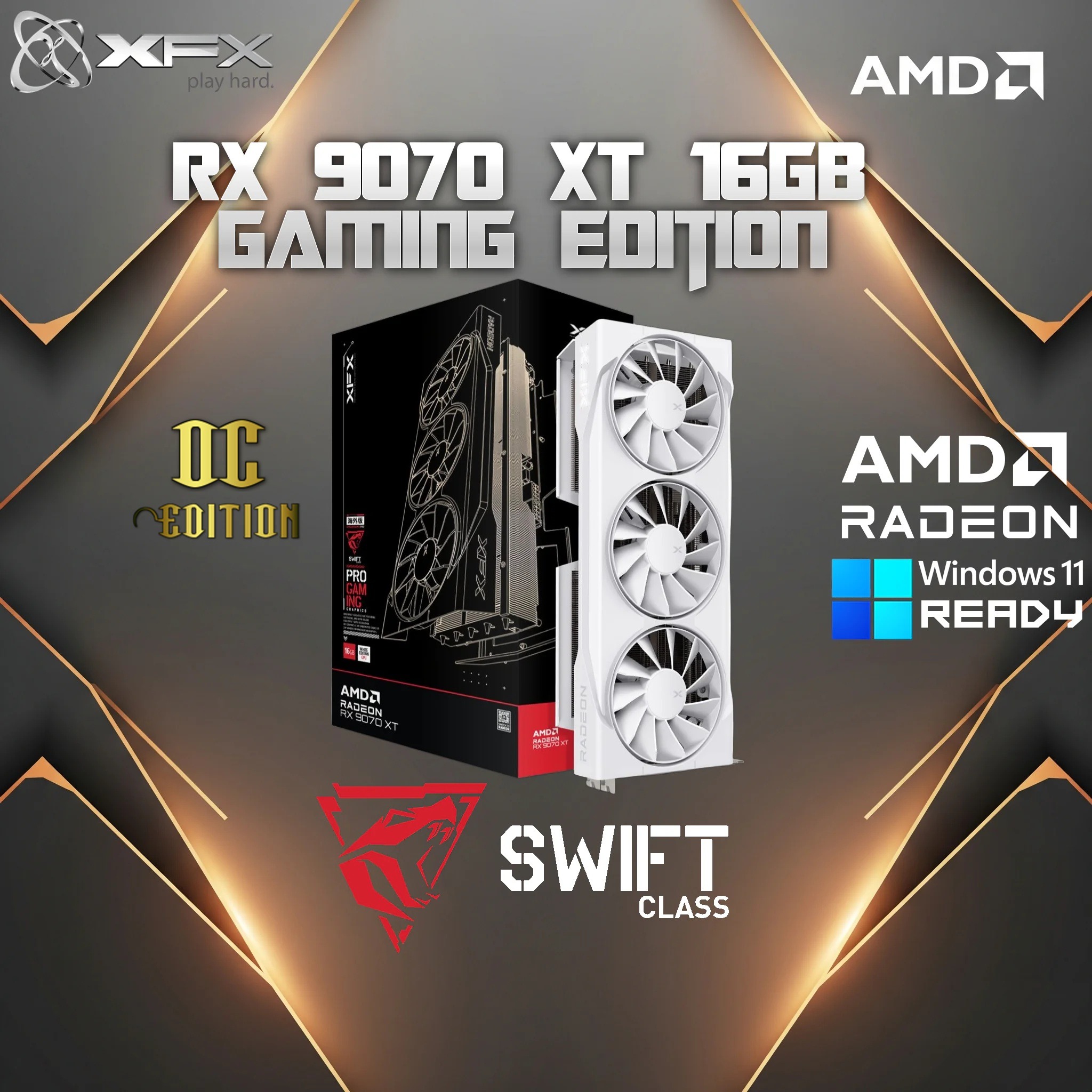 XFX Swift AMD Radeon RX 9070 OC Triple 90mm Fan Gaming Edition – 16GB GDDR6, PCIe 5.0, AMD RDNA™ 4, 4096 Stream Processors, 2700 MHz Boost , AMD & Windows Ready | WHITE ~ RX-97SWFT3WG | FACTORY REFURB