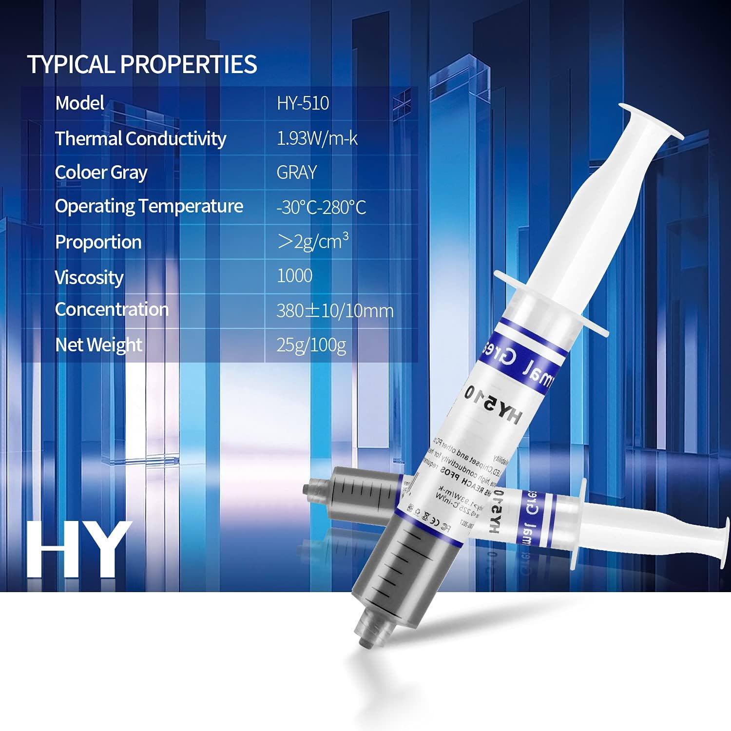 Halnziye HY510 Grey Thermal Grease 25g Syringe With 1.93W/m-K Conductivity, Low Thermal Impedance, Wide Temperature Range, High Insulation, Entry CPU & LED Module Cooling Paste