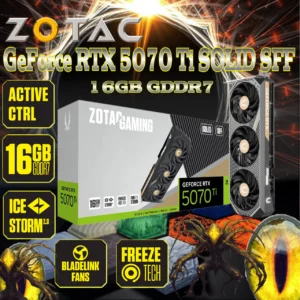 ZOTAC GAMING GeForce RTX 5070 Ti SOLID SFF 16GB GDDR7 GPU With Blackwell Architecture, DLSS 4, IceStorm 2.0 Cooling, PCIe 5.0, Quad Display, 12V-2×6 Power, SFF-Ready | 1 YEAR WARRANTY