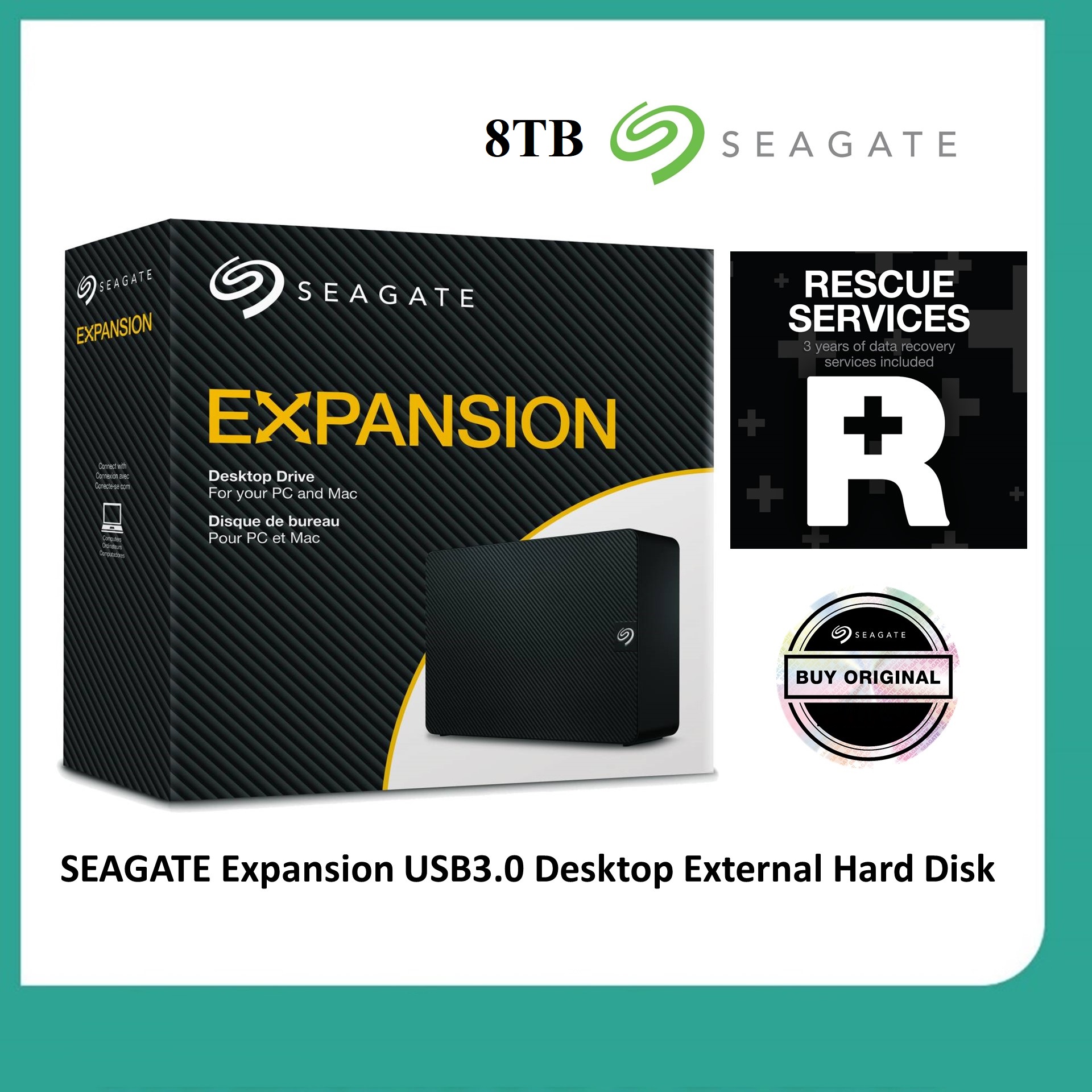 Seagate Expansion 8TB External Hard Drive HDD – USB 3.0, with Rescue Data Recovery Services – Windows and Mac Compatibility – Drag-and-drop File Saving – STKP8000400