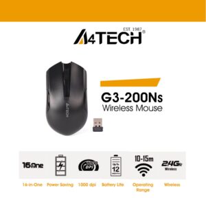 A4TECH G3-200NS Silent Wireless Mouse | 2.4GHz powerful wireless connection with distance up to 10-15m | 16 gestures to perform selectable hotkey commands