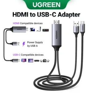 UGREEN Active HDMI To USB-C 4K 60Hz Cable With USB Power 2-meters , Supports 2K 120Hz 1080P 144Hz HDR Surround Audio, Unidirectional HDMI to Thunderbolt , for Switch, PS5 – SteamDeck – Laptop to USB-C Portable Monitor -AR/XR Headset | 35984A