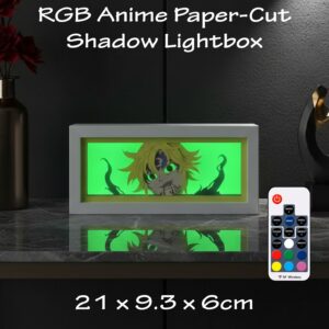 Meliodas RGB Anime Paper-Cut Shadow Lightbox [21 x 9.3 x 6cm] From The Seven Deadly Sins With Layered Art Design, 16 RGB Lighting Modes, White MDF Wood Frame, USB Power, And Remote Control 