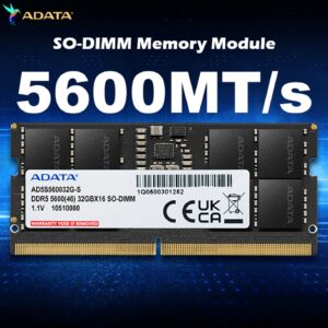 ADATA 8GB 5600MHz SO-DIMM DDR5 Laptop Memory, CL46 1.1V Supports Intel XMP & AMD Expo, Built in PMIC, On Die ECC, Low Voltage, More Bandwidth- AD5S56008G -S