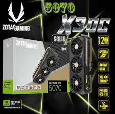 ZOTAC GAMING GeForce RTX 5070 SOLID – 12GB GDDR7, 6144 CUDA Cores , Blackwell Architecture, DLSS 4, IceStorm 2.0 Cooling, SFF-Ready, BladeLink Fans, RGB, 250W, PCIe 5.0, 4 Display Outputs | 1 YEAR WARRANTY