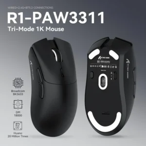 ATTACK SHARK R1 Wireless Gaming Mouse 59g Superlight, PixArt PAW3311 18,000 DPI Sensor, Tri-Mode Wired/2.4G/BT5.2, 65-Hour Battery, 1000Hz
