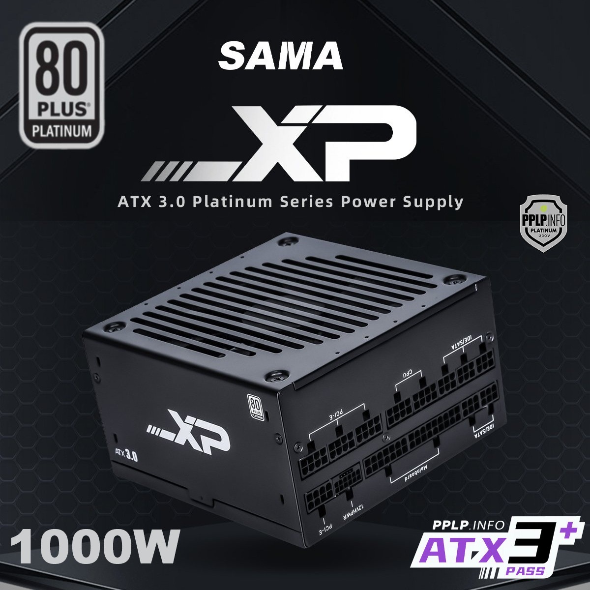 SAMA XP1000 1000W ATX 3.0 Power Supply With 80 Plus Platinum Efficiency PCIe 5.0 12VHPWR Fully Modular Design ECO 140mm Fan And RTX 4090 Support