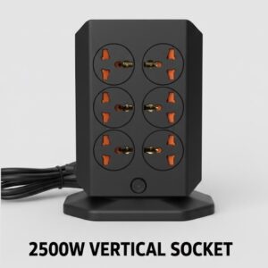 Vertical Tower Power Strip with 12 Universal Outlets, 4 USB-A and 2 USB-C Ports, 2500W Overload Protection, Child Safety Shutters, 2M Cord, Independent Power Switch – Safe and Space-Saving