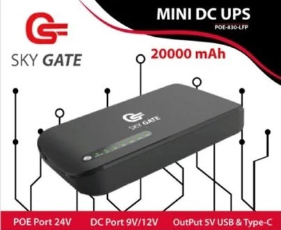 Sky Gate Mini UPS Battery Backup Uninterruptible Power Supply for Router, Modem, Security Camera with Input DC Output DC 9V 12V , Built-in 20000mAh (74Wh) Battery – Black