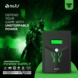 NCTS QSTROM PRO 2000VA/1200W Line Interactive UPS with AVR, Simulated Sinewave Output, Fast Recharge, Full Protection, LCD Display, 12V 9A x2 Batteries , Off-Mode Charging & Generator Compatibility for Personal Computers