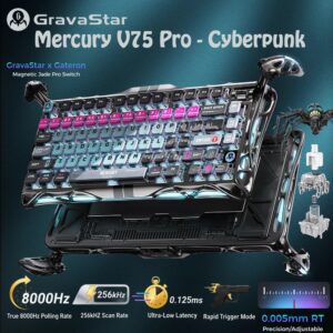 GravaStar Mercury V75 Pro Hall Effect Gaming Keyboard With Gateron HE Magnetic Jade Switch, 8000Hz Polling Rate, 0.005mm Precision, 256K Scan Rate, Adjustable Actuation, Rapid Trigger, RGB Lighting, Semi-Aluminum Build | Cyberpunk