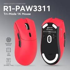 ATTACK SHARK R1 Wireless Gaming Mouse 59g Superlight, PixArt PAW3311 18,000 DPI Sensor, Tri-Mode Wired/2.4G/BT5.2, 65-Hour Battery, 1000Hz, Red