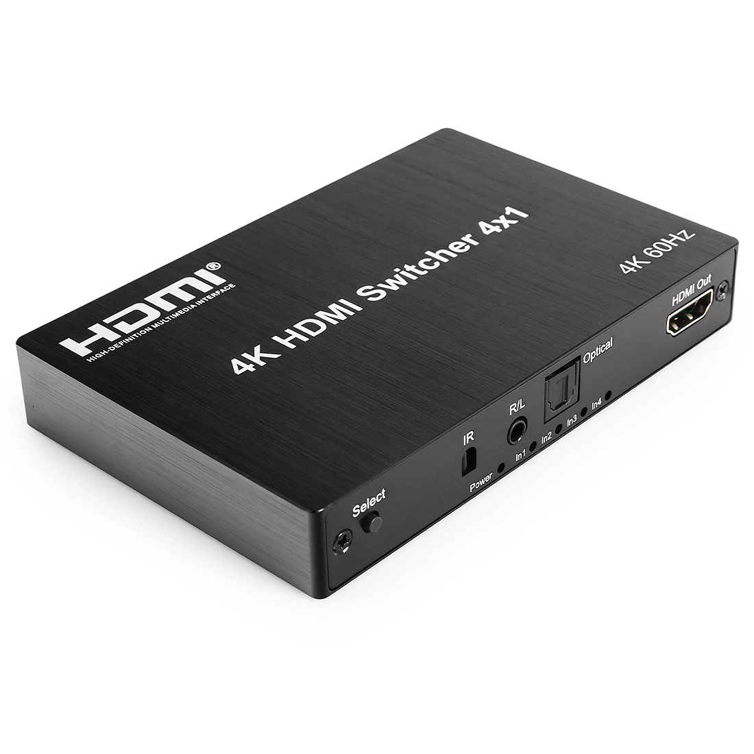 HDMI 4×1 Switch 4K60Hz with Four HDMI Inputs, One HDMI Output, Remote Control, HDR Audio Support, 600MHz Bandwidth, High-Speed HDMI 2.0 Compatibility and DC5V Power Adapter