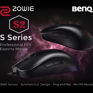 BenQ ZOWIE S2 Symmetrical Gaming Mouse for Esports | Professional Grade Performance | Small Size Shorter Overall Design | Driverless; Plug & Play |Optical 3360 Sensor | Matte Black Coating