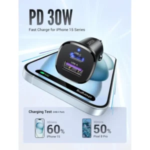 UGREEN 30W Dual Port Fast Car Charger EC305 – USB-C PD 30W & USB-A QC 22.5W, Smart Safety Protection, Wide Compatibility for Phones, Tablets & iPads