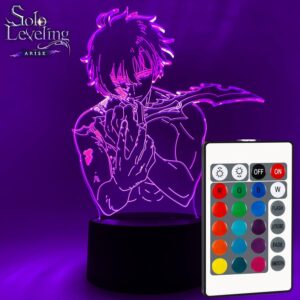 Otaku Lamp Sung Jinwoo Solo Leveling 3D Anime LED Night Light With 16-Color RGB Lighting, Laser-Engraved Acrylic, USB-C Or Battery Power, Touch And Remote Control