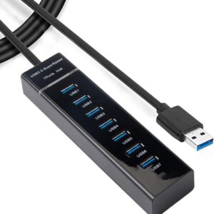 7-Port USB 3.0 Hub – USB Data Hub USB Splitter 7x USB 3.0 Hub with Long Cable 120 cm for Laptop, PC, MacBook, Mac Pro, Mac Mini, iMac, Surface Pro and More USB Devices