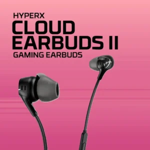 HyperX Cloud Earbuds II – 14mm Drivers, Four Eartips, Hard-Shell Carrying Case, Low-Profile 90° Plug, 3.5mm Plug, Built-in Microphone, Multi-Function Button, PC, Mobile, Nintendo Switch – Black