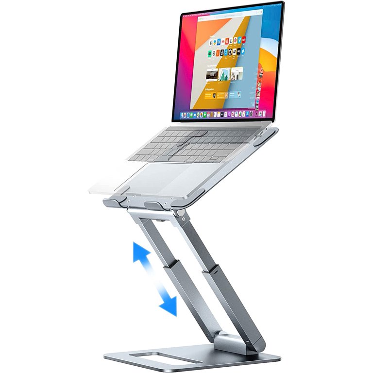 Ergonomic Laptop Stand for Desk – Stable Metal Stand , Extended Adjustable Hight | Standing Desk Laptop Riser | Tilt Angle Adjustable | Silver