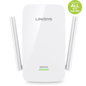 Linksys AC1200 BOOST EX – Wi-Fi Range Extender Dual-Band Beamforming ,Cross-Band Gigabit Ethernet , External Antennas, Plug-In Design | WHITE ~ RE6400
