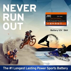 JYC Battery 12V 9AH SLA Rechargeable Replacement Battery for UPS Back Up, Electric Scooter, Wheelchair, Alarm, and More , Valve Regulated Lead-Acid Battery with T2 Terminal