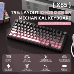 Attack Shark X85 Wireless Mechanical Keyboard – 75% Tri-Mode with Linear White Jade Switches, RGB, Hot-Swappable PCB & CNC Aluminum Volume Knob, Blackberry