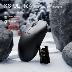 ATTACK SHARK X8 Ultra 8KHz Wireless Gaming Mouse 55g with PAW3950MAX Sensor, 42,000 DPI, Tri-Mode Connectivity & C06ULTRA 8K LED Cable – Black