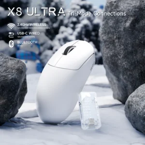 ATTACK SHARK X8 Ultra 8KHz Wireless Gaming Mouse 55g with PAW3950MAX Sensor, 42,000 DPI, Tri-Mode Connectivity & C06ULTRA 8K LED Cable – White