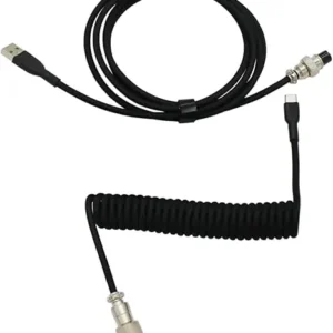 Coiled Cable – Type-A to Type-C, Braided, Detachable Aviator Connector, Plug & Play for USB-C | Black