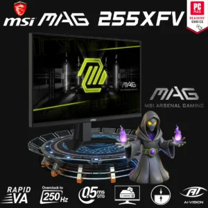 MSI MAG 255XFV 25″ FHD 250Hz Flat Gaming Monitor ; Rapid VA Panel 0.5ms (GTG) 16:9 Aspect ratio ; HDR Ready & Adaptive-sync ; AI Vision ; Less Blue Light ; 1 x DisplayPort 1.4 & 2 x HDMI™ 2.0b (FHD@240Hz) | Metallic Black