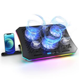 PRO RGB Cooling Pad | 6 Fans Laptop Cooler Stand with Adjustable Speed| 10 RGB mode | TWO 2.0 USB ports | Adjustable Hight | Supports 10″ to 19″ Laptop | Digital LCD Display | BLACK 