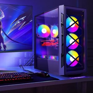 MAGNUM / EL-BOMBA SX-C2103 FOUR BUILT-IN RGB FANS | Mid Tower Gaming Case with Tempered Glass Panels , PC Gaming Case Computer Chassis Supports E-ATX, ATX | Black