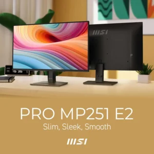 MSI PRO MP251 E2 3PD2 24.5” FHD Monitor | IPS | 120Hz | 1ms | Eye Care | HDR | Adaptive-Sync | HDMI, DP, VGA | Built-in Speakers | Tilt | VESA | Matte Black