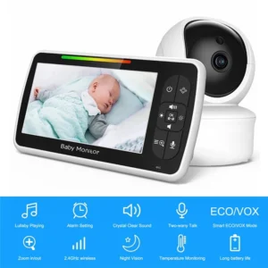 SM650 Video Baby Monitor Camera with 5” LCD Screen, 720P Video, Pan Tilt Zoom, 2.4GHz Wireless No WiFi, Night Vision, Two-Way Audio, Temperature Display