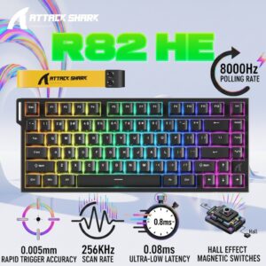 ATTACK SHARK R82 HE 75% Wired Magnetic Gaming Keyboard With 8000Hz Polling Rate, 0.005mm Rapid Trigger Accuracy, 256KHz Scan Rate, 5-Layer Sound Damping, And RGB Backlight | BLACK